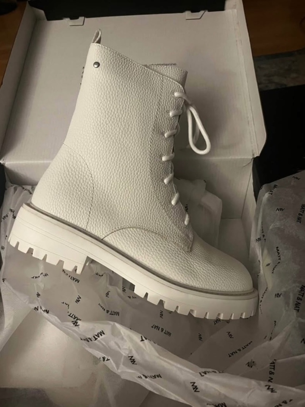 Vegan Leather White Mat&Nay Combat Boots